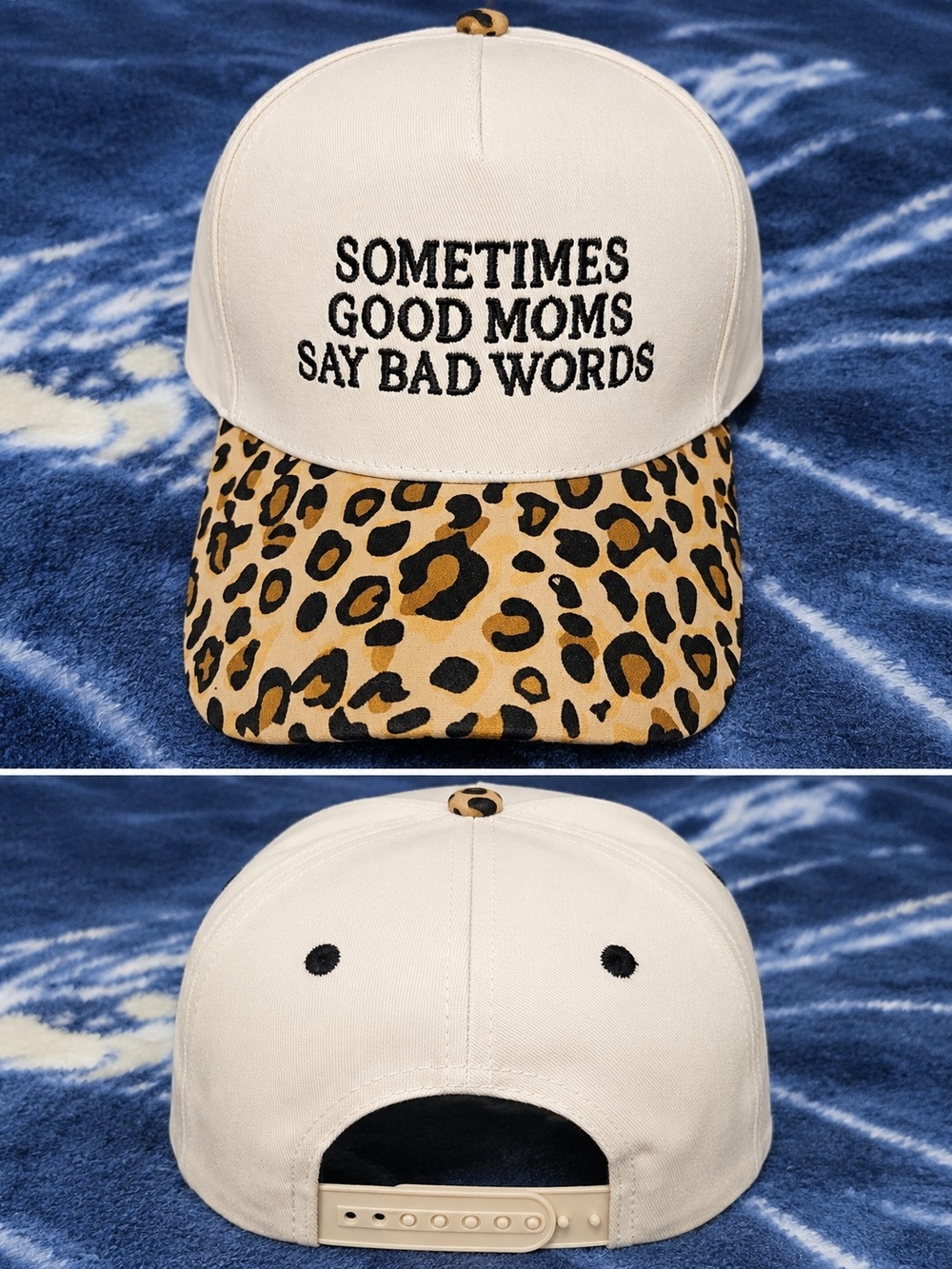 Sometimes Good Moms Say Bad Words Leopard Brim Kids Cap - White
